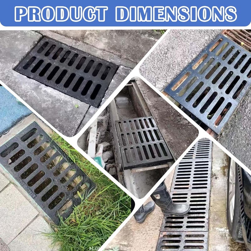 Facoba Cast Iron Drain Grate, 9 * 9in Outdoor Drain Cover, B125 Class Ductile Iron Channel Drainage Grates, Heavy Duty Sewer Grate,Black Square Drain Grate for Yard,Driveway,Concrete Floor - Image 5